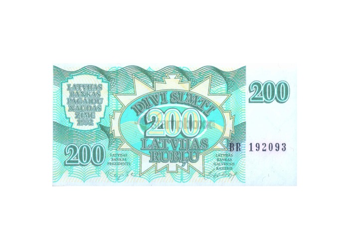 LATVIA 200 LATVIJAS RUBLI 1992 P-41 UNC