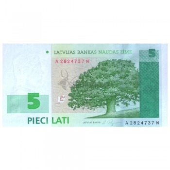 LATVIA 5 LATU 2001 P-49b UNC - RARE