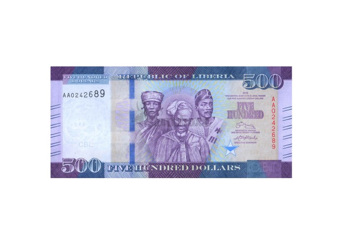 LIBERIA 500 DOLLARS 2016 P-36 UNC