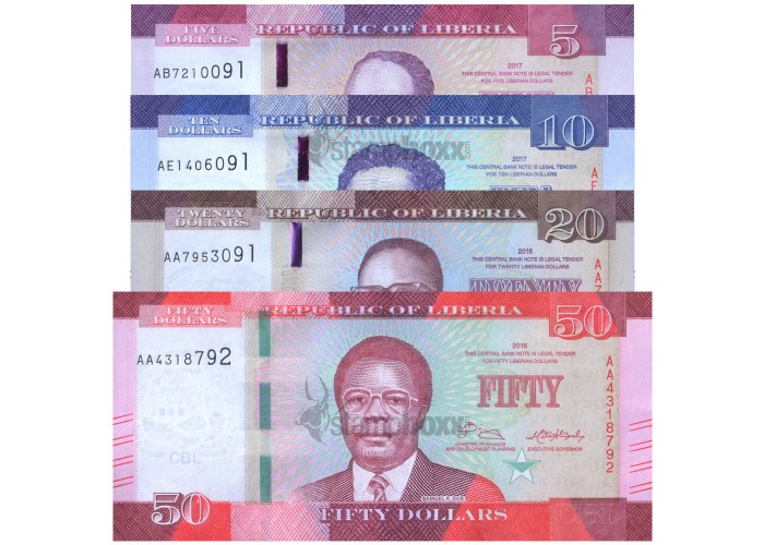 LIBERIA 5-10-20-50 DOLLARS 2017 P-31 to 34 UNC