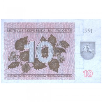 LITHUANIA 10 TALONAS 1991 P-35a UNC