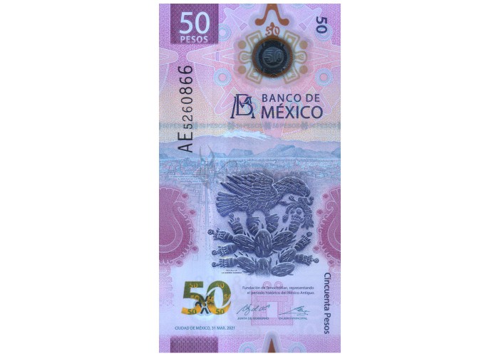 MEXICO 50 PESOS 2021 P-133(2) POLYMER
