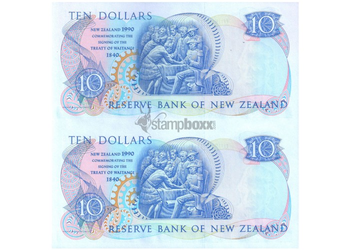 NEW ZEALAND 10 DOLLARS 1990 P-176 UNCUT OF 2 UNC