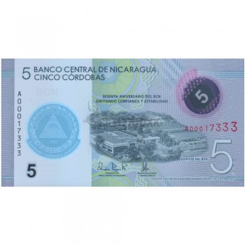 NICARAGUA 5 CORDOBAS 2020 P-NEW UNC POLYMER