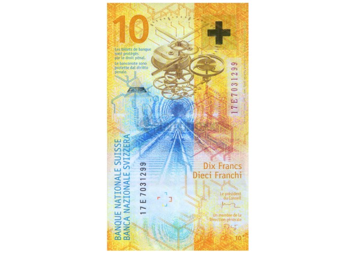 SWITZERLAND 10 FRANCS 2016 P-75b UNC HYBRID