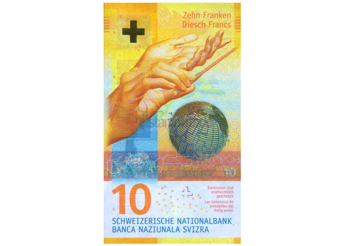 SWITZERLAND 10 FRANCS 2016 P-75b UNC HYBRID