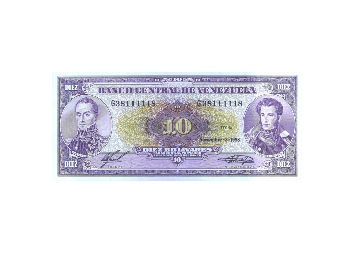 VENEZUELA 10 BOLIVARES 1988 P-62 UNC