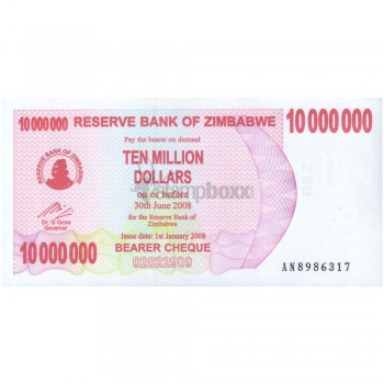 ZIMBABWE 10 000 000 DOLLARS 2008 P-55a UNC