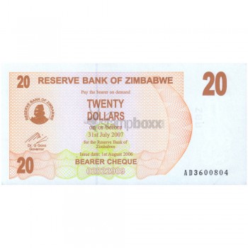 ZIMBABWE 20 DOLLARS 2006 P-40 aUNC