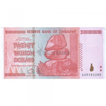 ZIMBABWE 20 TRILLION DOLLARS 2008 P-89 UNC