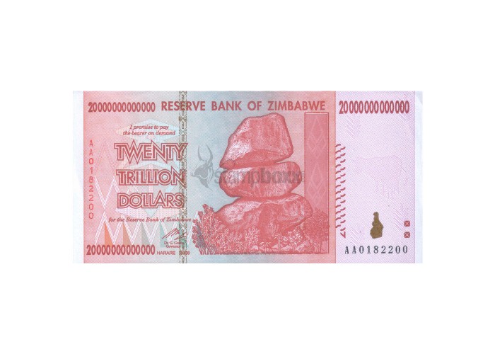 ZIMBABWE 20 TRILLION DOLLARS 2008 P-89 UNC