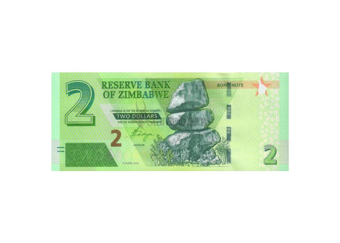 ZIMBABWE 2 DOLLARS 2016 P-99 UNC - BOND NOTE