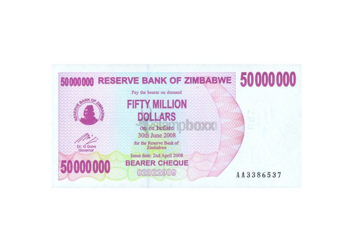ZIMBABWE 50 000 000 (50 MILLION) DOLLARS 2008 P-57 UNC