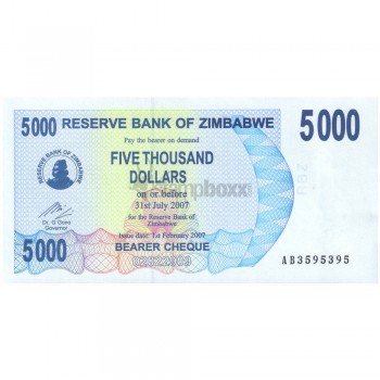 ZIMBABWE 5000 DOLLARS 2007 P-45 UNC