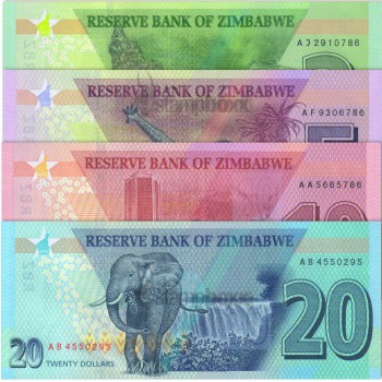 ZIMBABWE 2-5-10-20 DOLLARS 2020 P-NEW UNC
