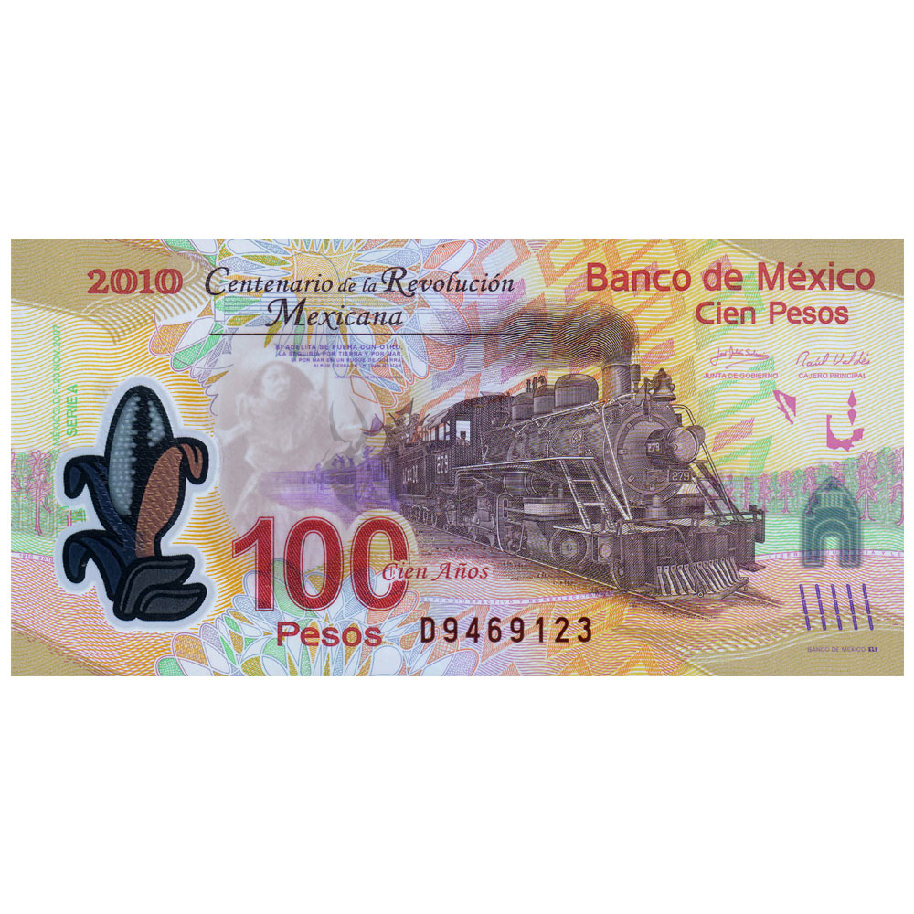 Mexico 100 Pesos UNC>100th COMM. P-128 2007 Polymer 2010