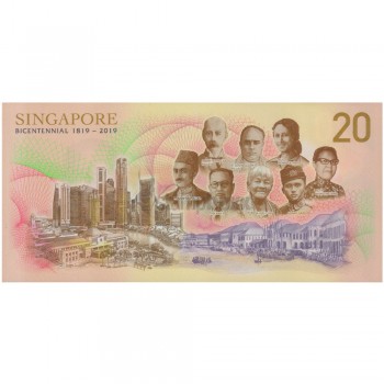 SINGAPORE 20 DOLLARS 2019 P-63 UNC -NO FOLDER